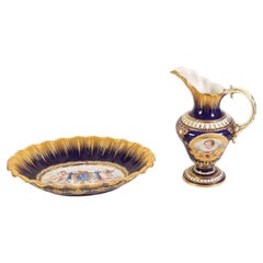 19th Century French Sevres Style Porcelain Pitcher & Basin Celebrating Henri IV