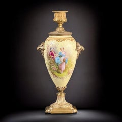 19th Century French Sèvres Style Porcelain Urn Candlestick, Signed P. Philippot