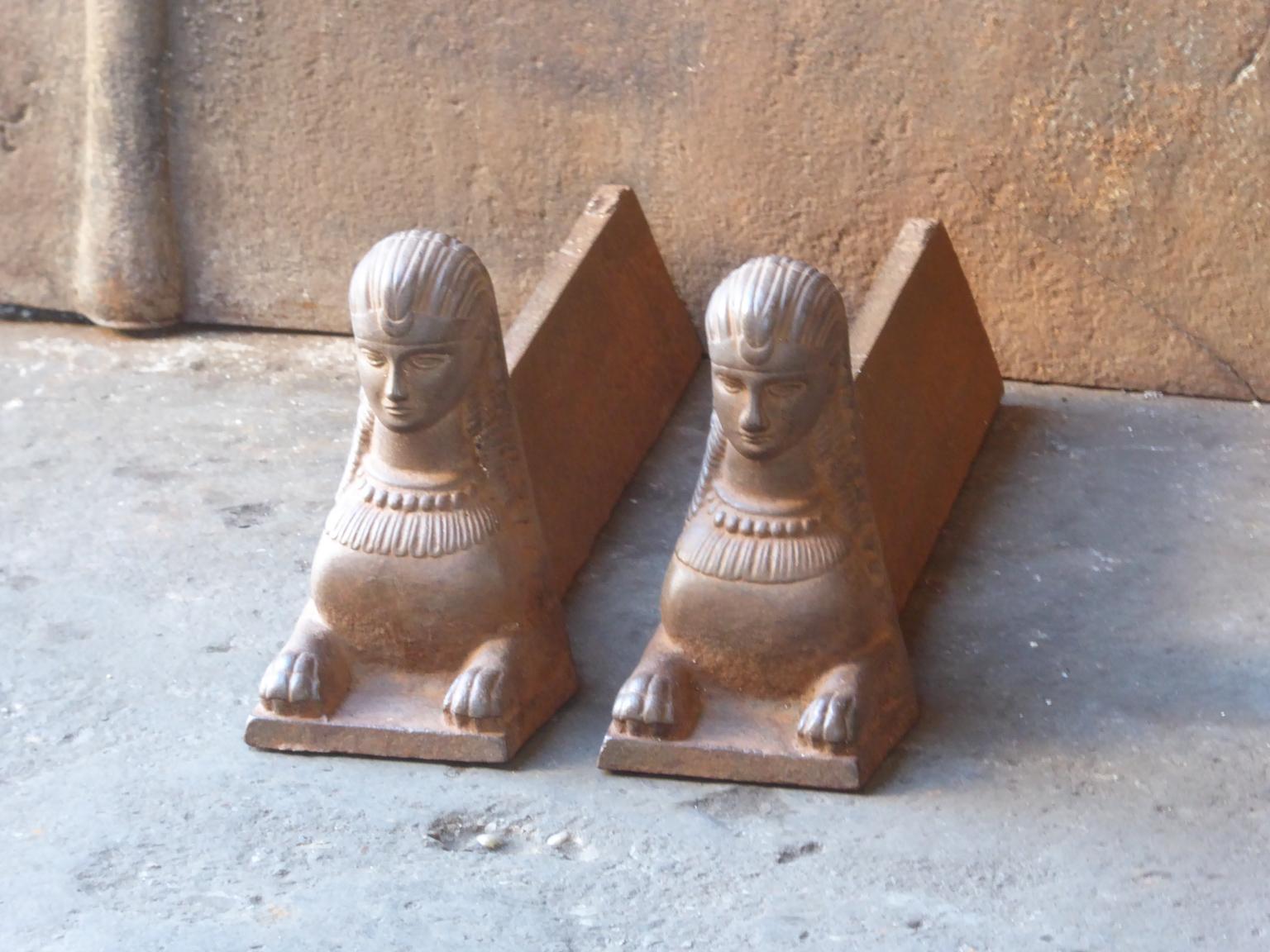 Empire 19th Century French Sfinx Andirons, Firedogs