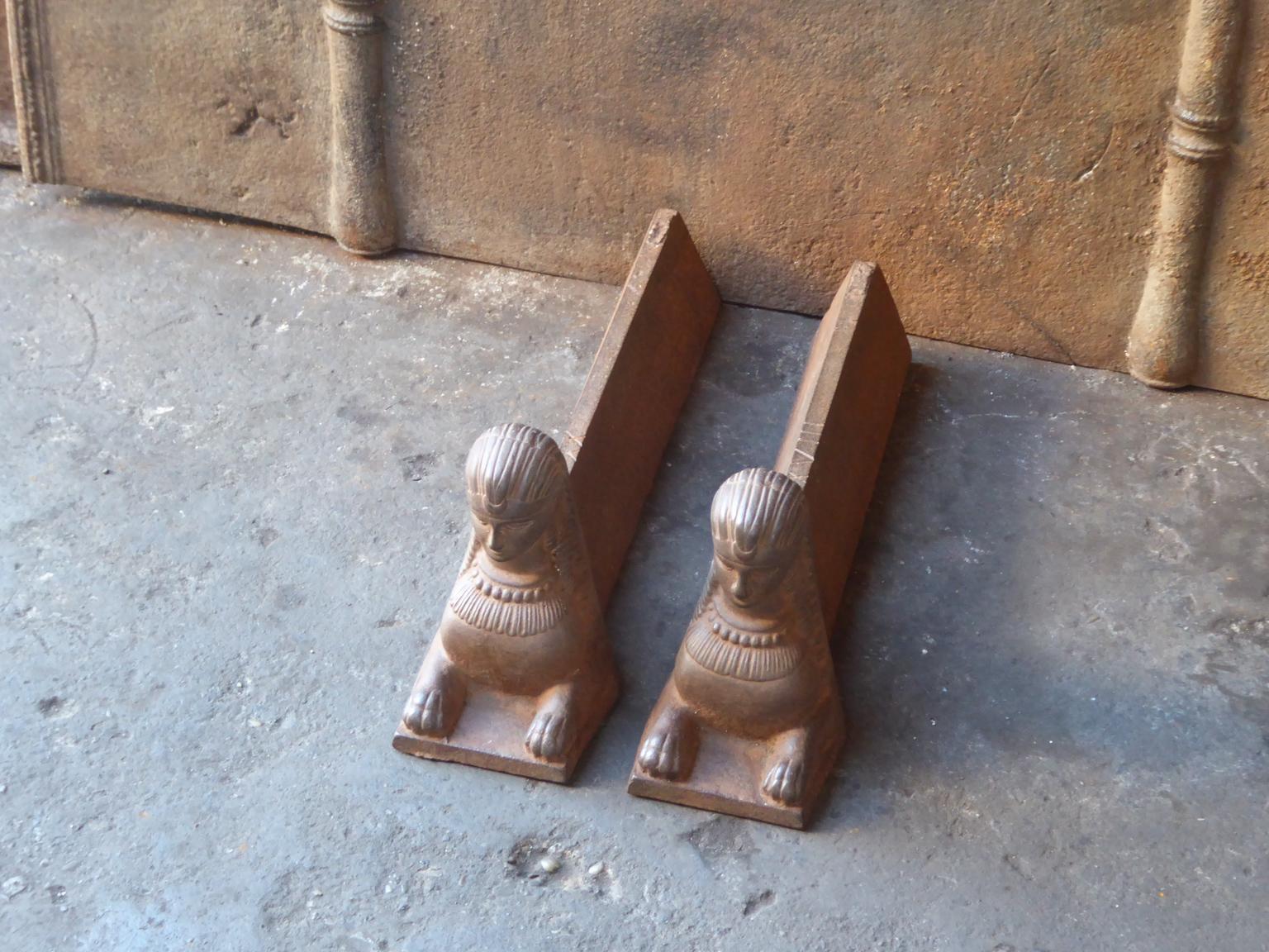 Cast 19th Century French Sfinx Andirons, Firedogs