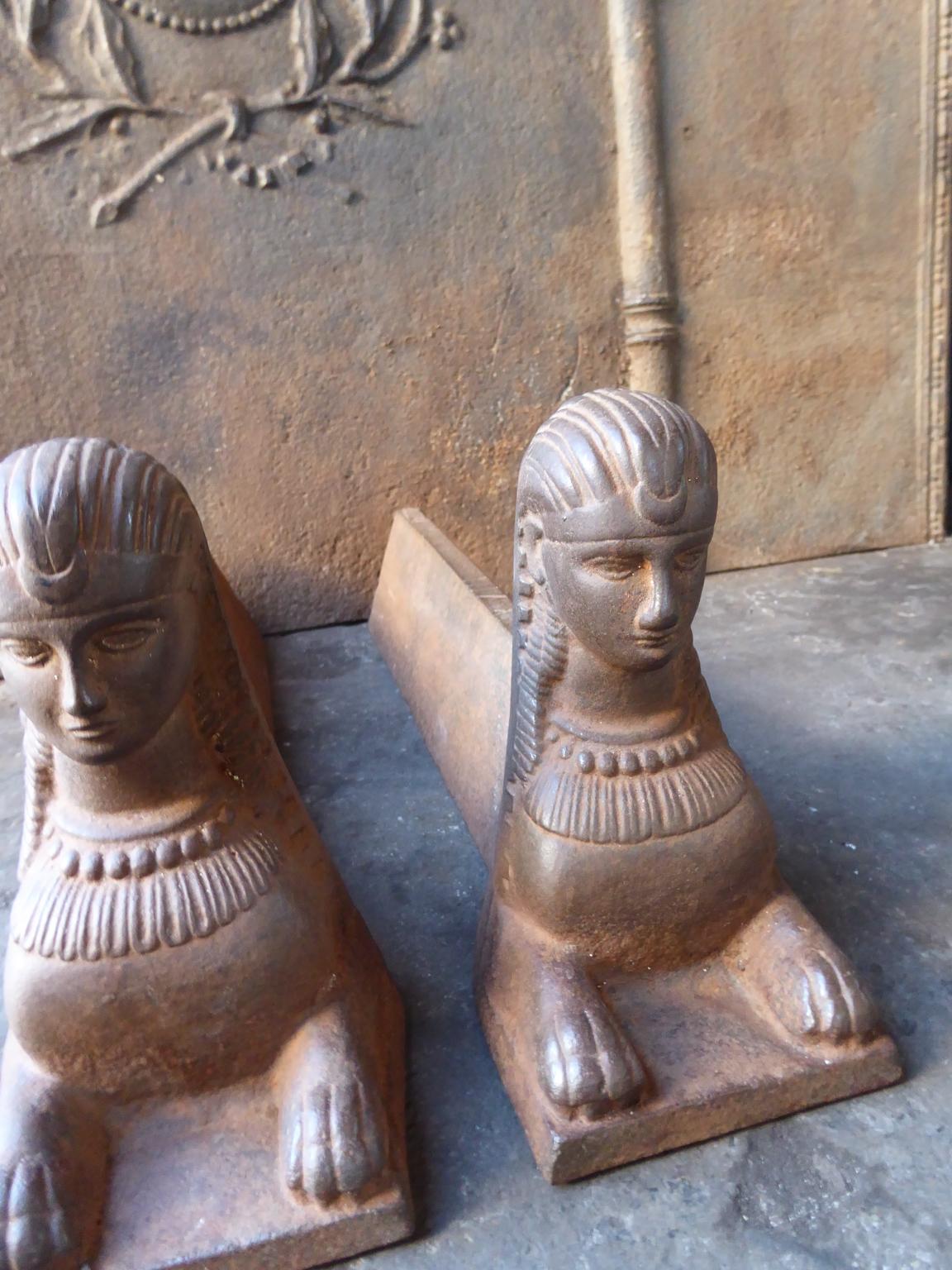 19th Century French Sfinx Andirons, Firedogs 1