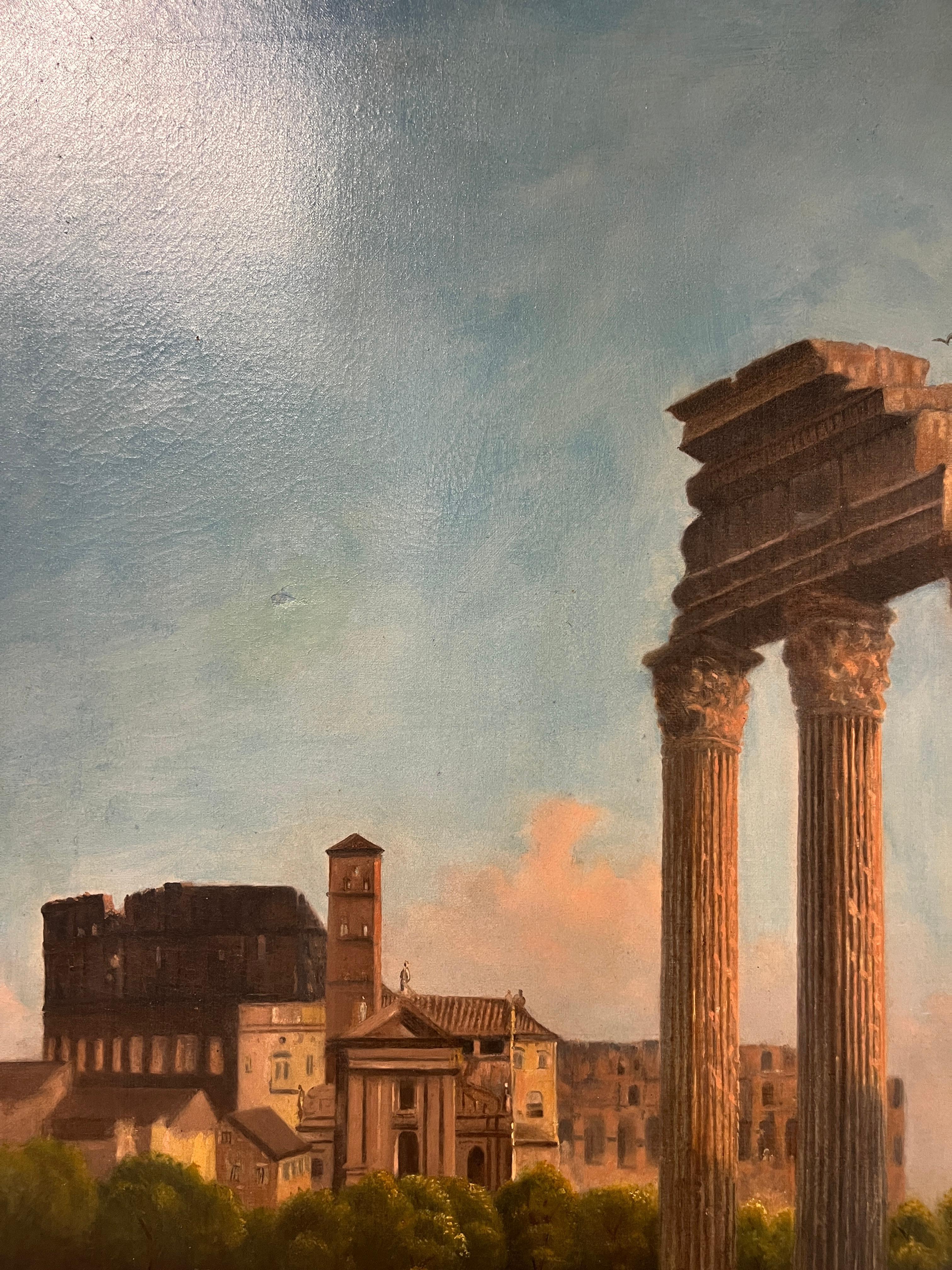 Grand Tour 19th Century Original Painting, Ruins in the Roman Forum For Sale