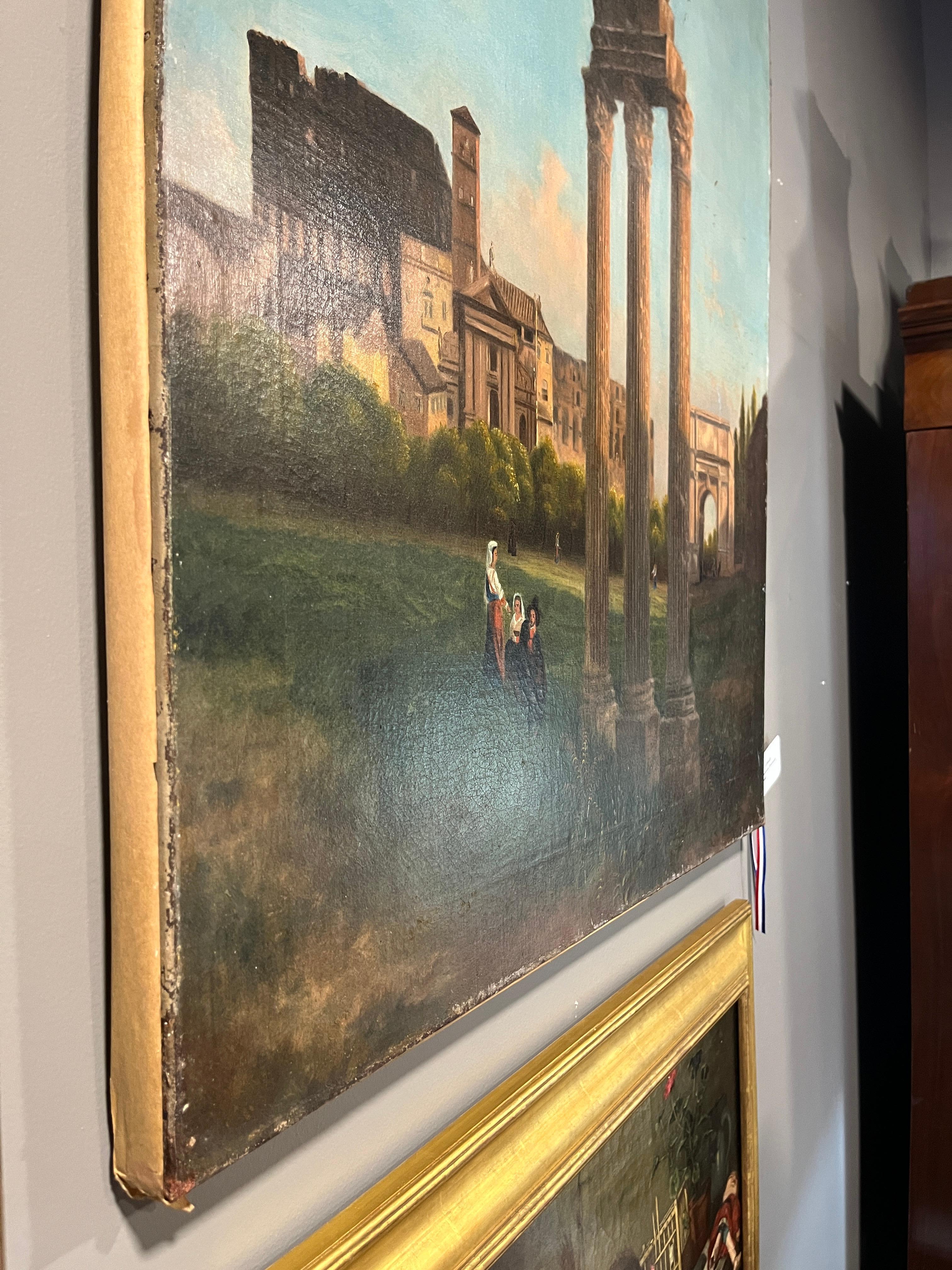 French 19th Century Original Painting, Ruins in the Roman Forum For Sale