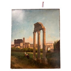 Antique 19th Century Original Painting, Ruins in the Roman Forum
