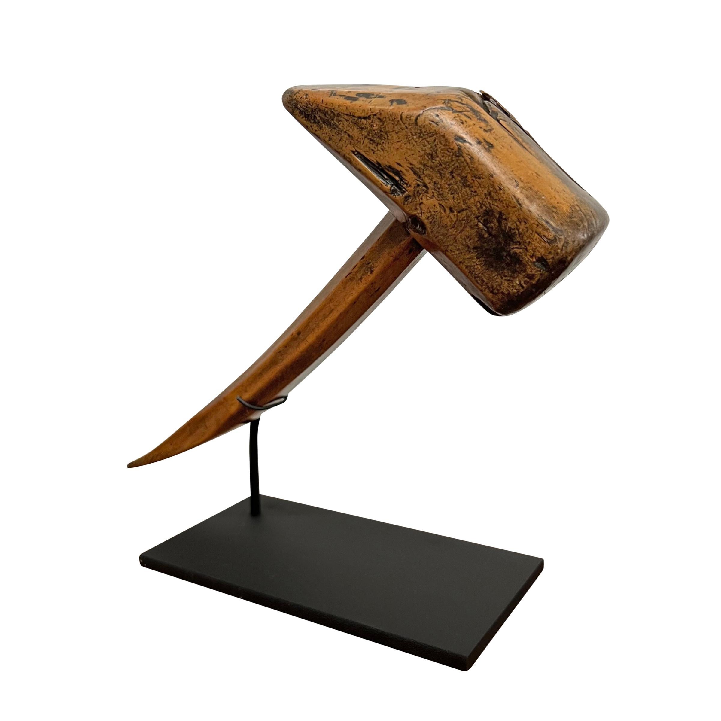 19th Century French Shoe Cobbler's Mallet on Custom Mount In Good Condition For Sale In Chicago, IL