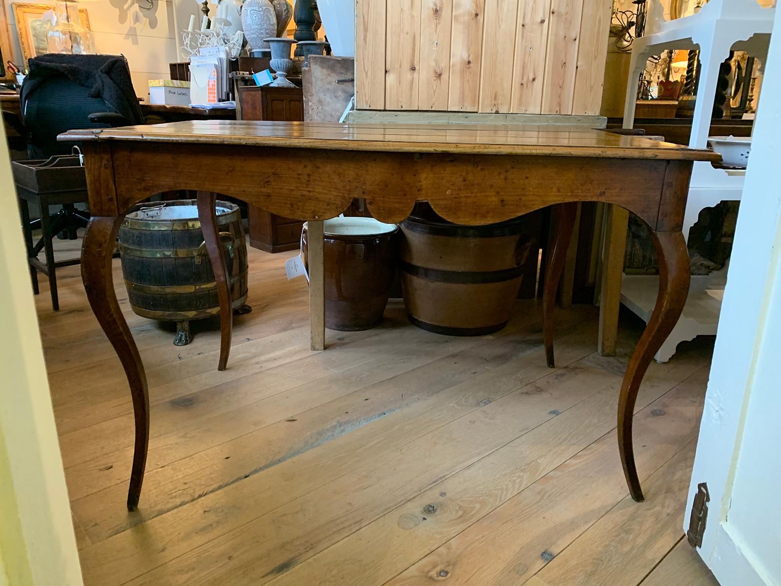 19th century French side table with scalloped apron, cabriole legs
Beautiful wood.