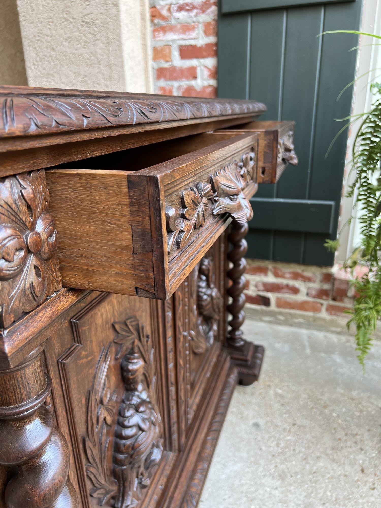 19th century French Sideboard Cabinet Buffet Black Forest Hunt Barley Twist Oak 4