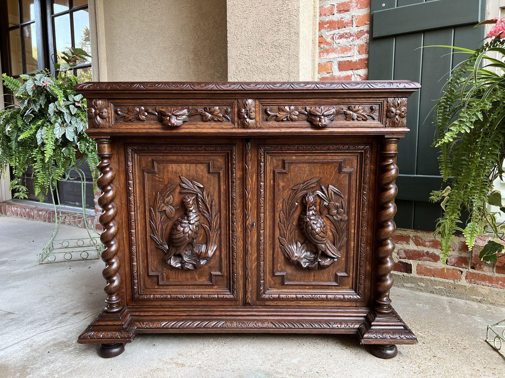 19th century French Sideboard Cabinet Buffet Black Forest Hunt Barley Twist Oak 8