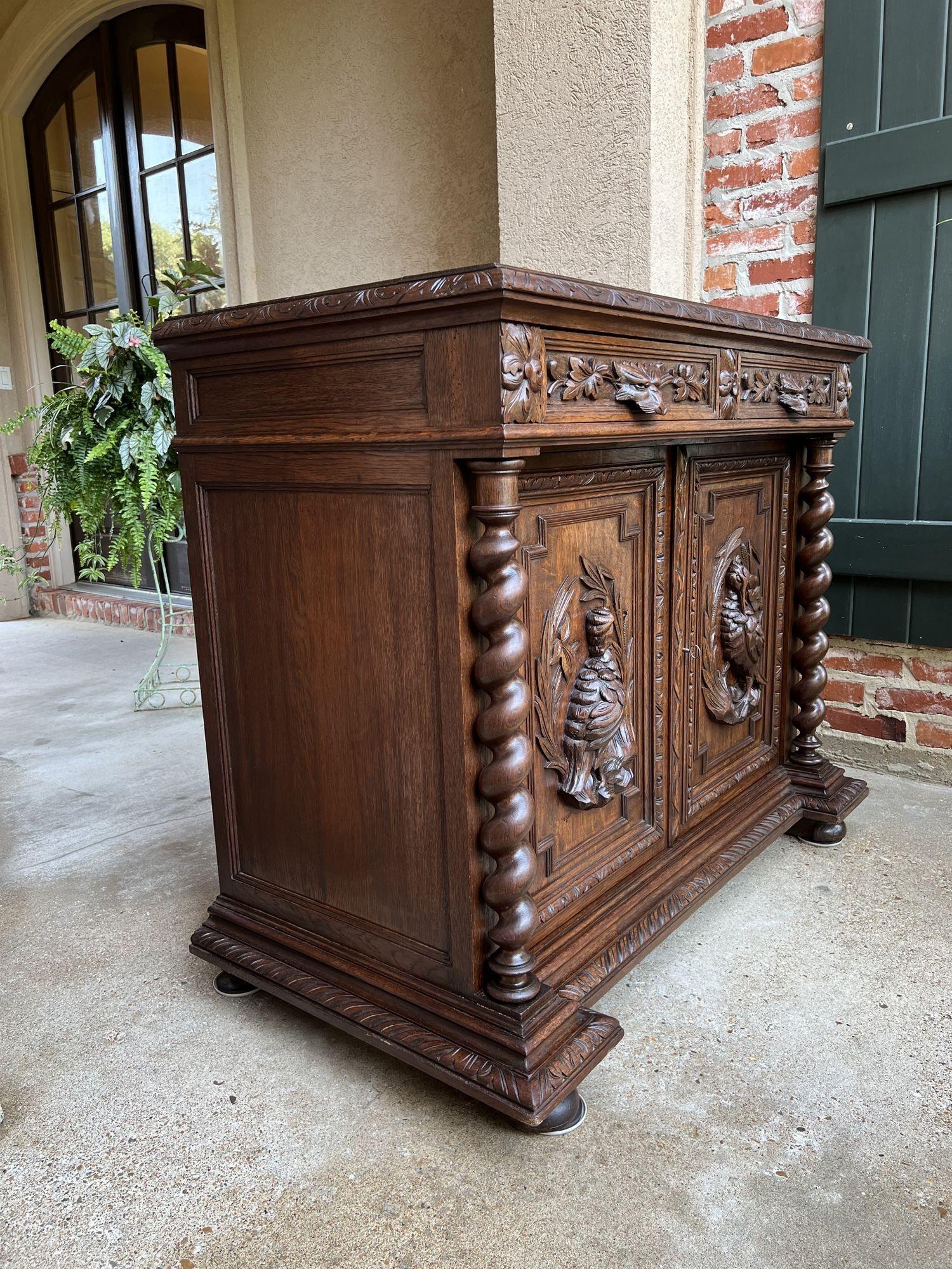 19th century French Sideboard Cabinet Buffet Black Forest Hunt Barley Twist Oak 9