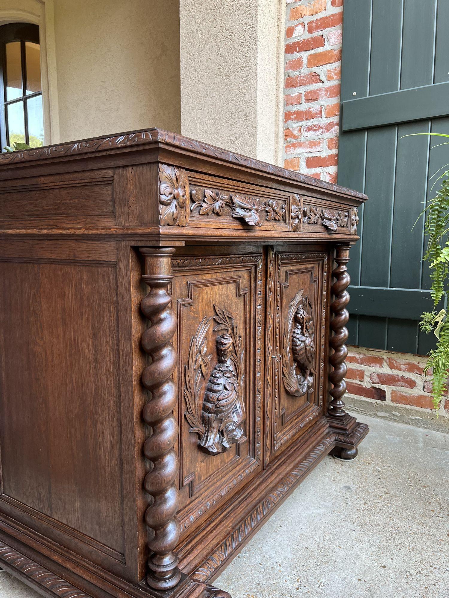 19th century French Sideboard Cabinet Buffet Black Forest Hunt Barley Twist Oak 10