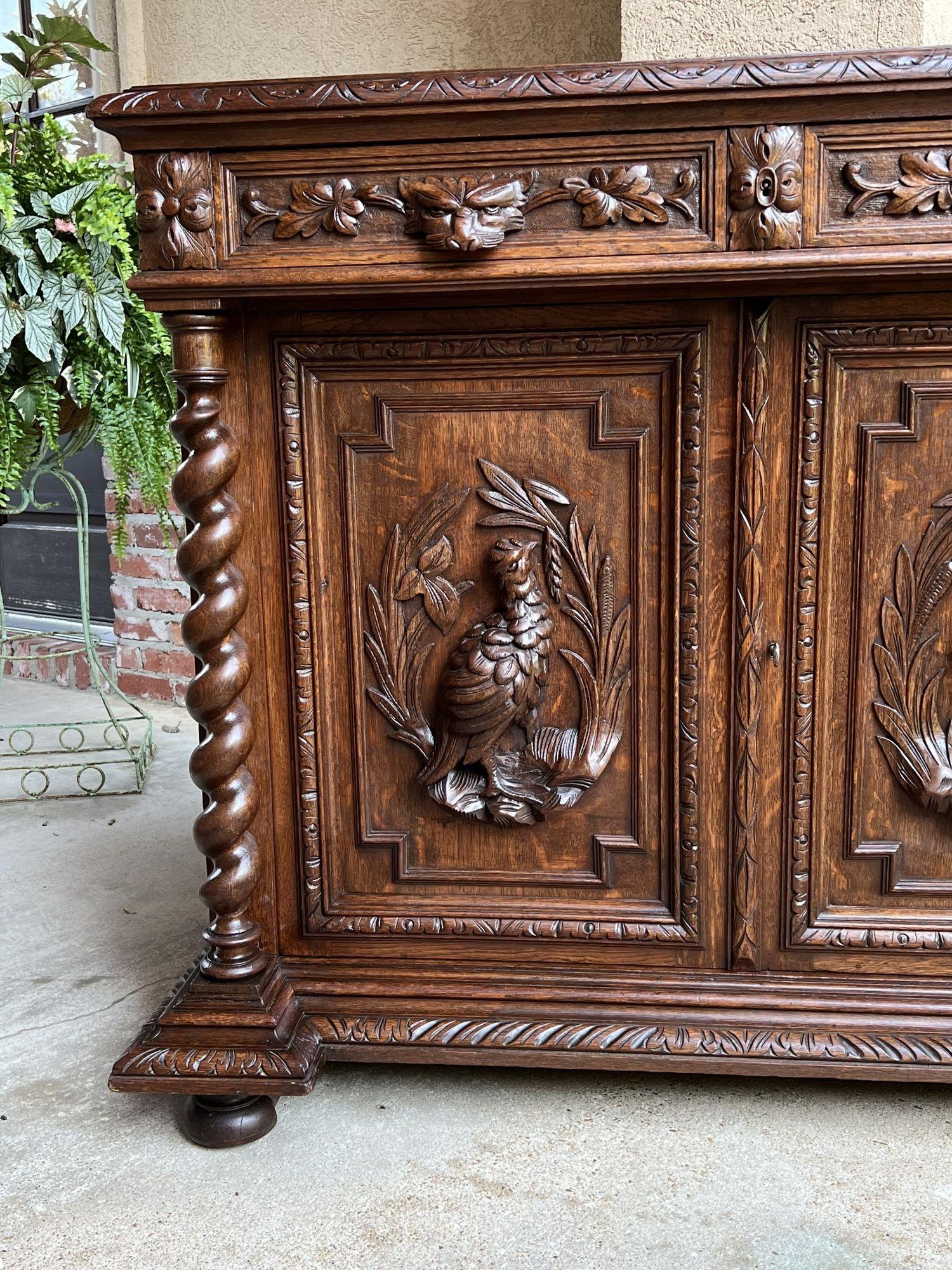 19th century French Sideboard Cabinet Buffet Black Forest Hunt Barley Twist Oak 11