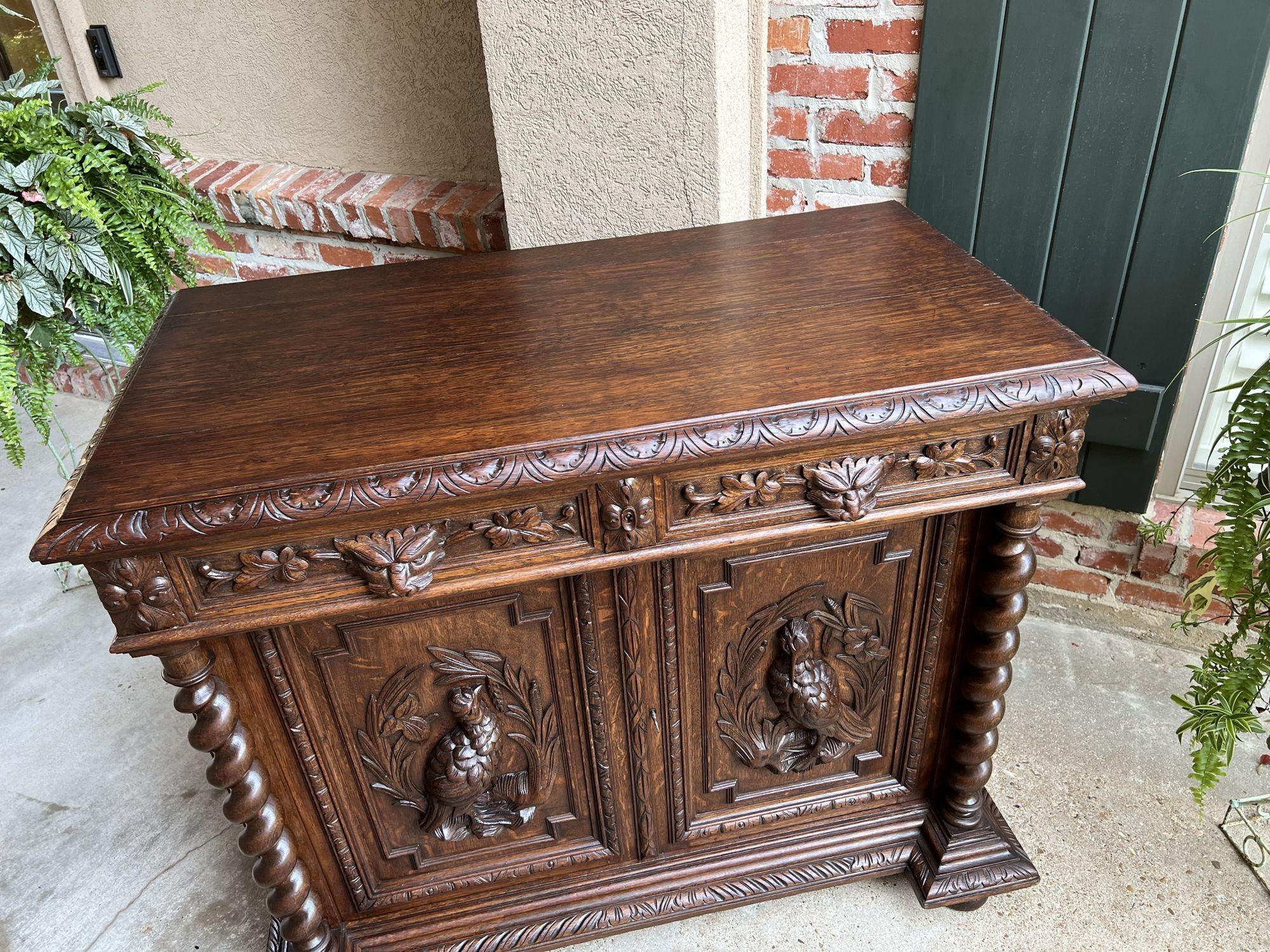 19th century French Sideboard Cabinet Buffet Black Forest Hunt Barley Twist Oak 13