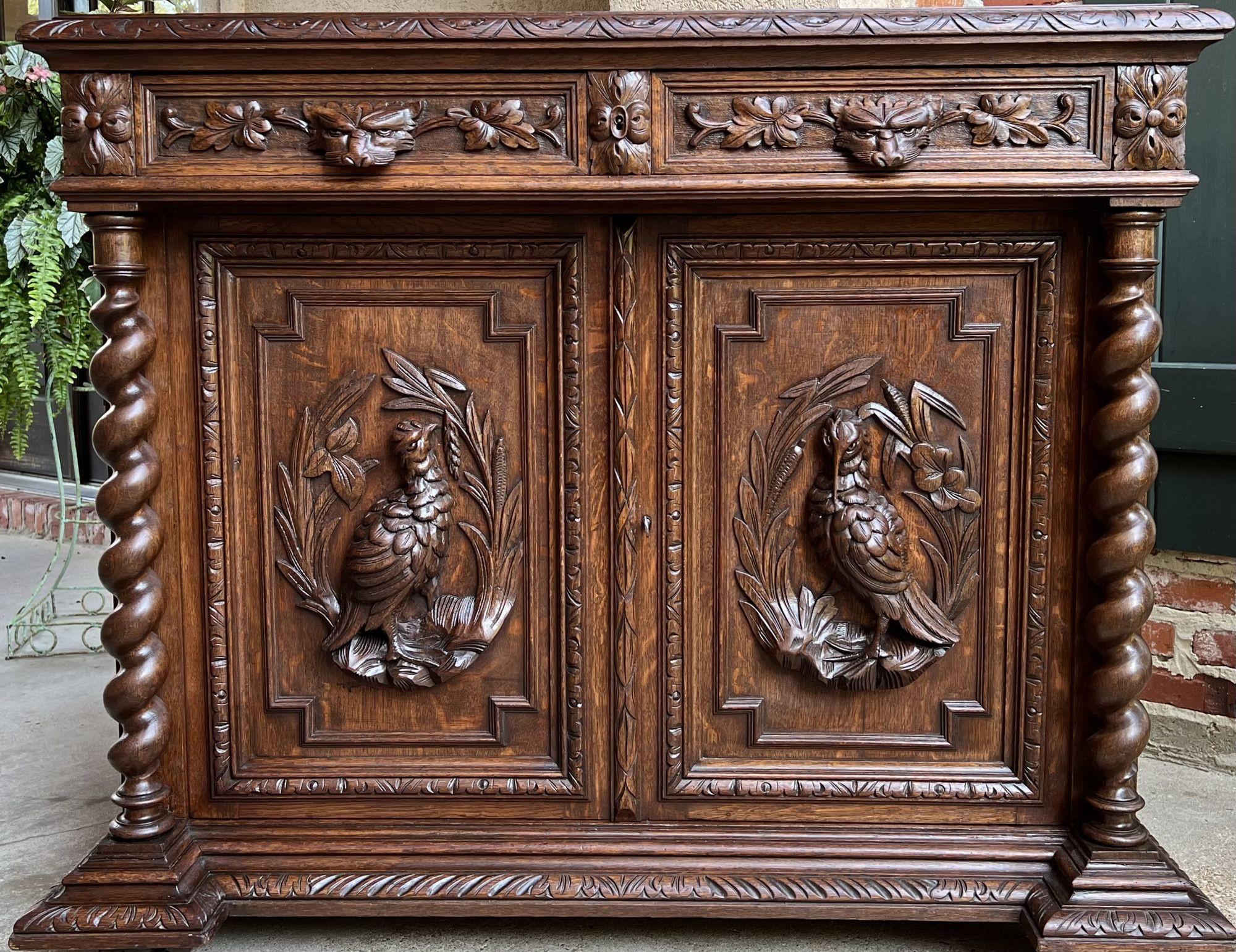 French Provincial 19th century French Sideboard Cabinet Buffet Black Forest Hunt Barley Twist Oak