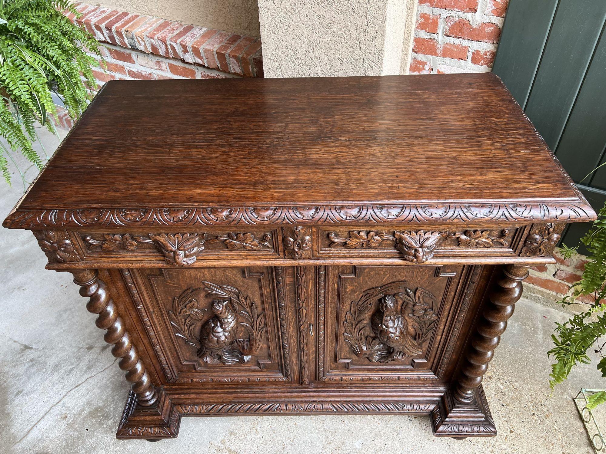 19th century French Sideboard Cabinet Buffet Black Forest Hunt Barley Twist Oak 3