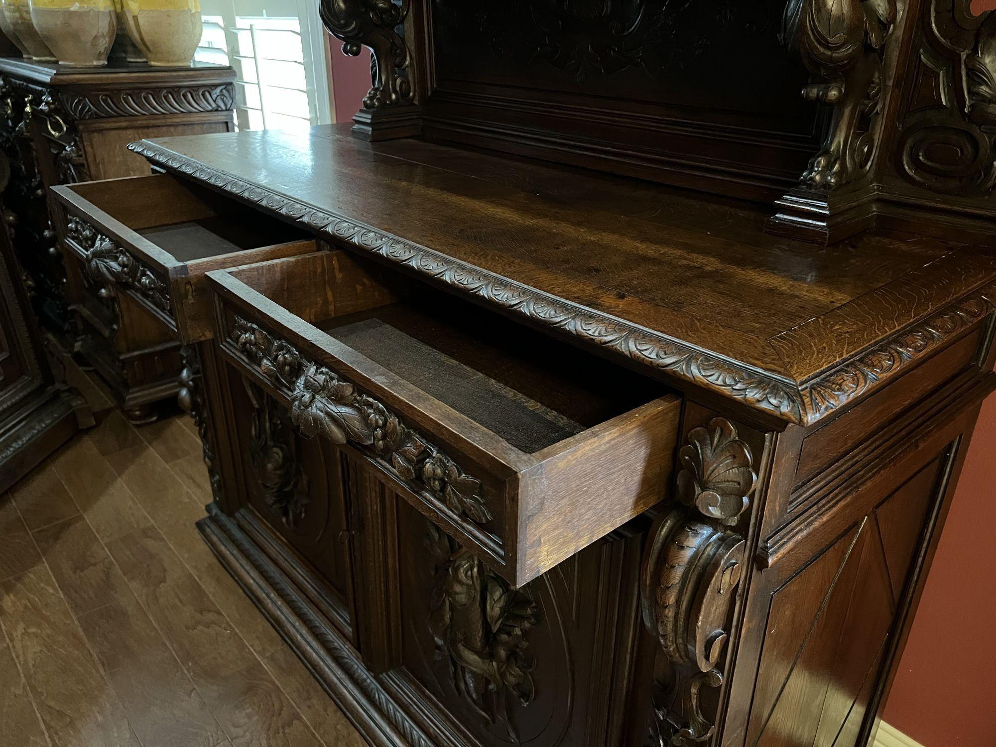 19th Century French Sideboard Server Buffet Hunt Cabinet Black Forest Oak Boar 14
