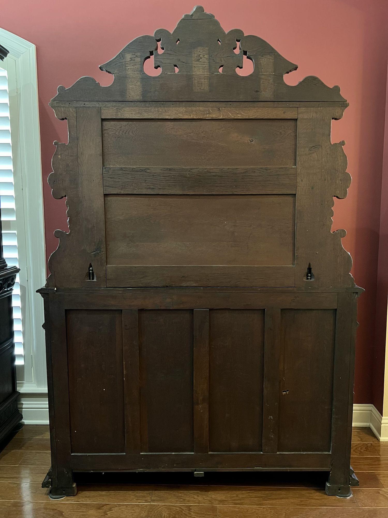 19th Century French Sideboard Server Buffet Hunt Cabinet Black Forest Oak Boar 15