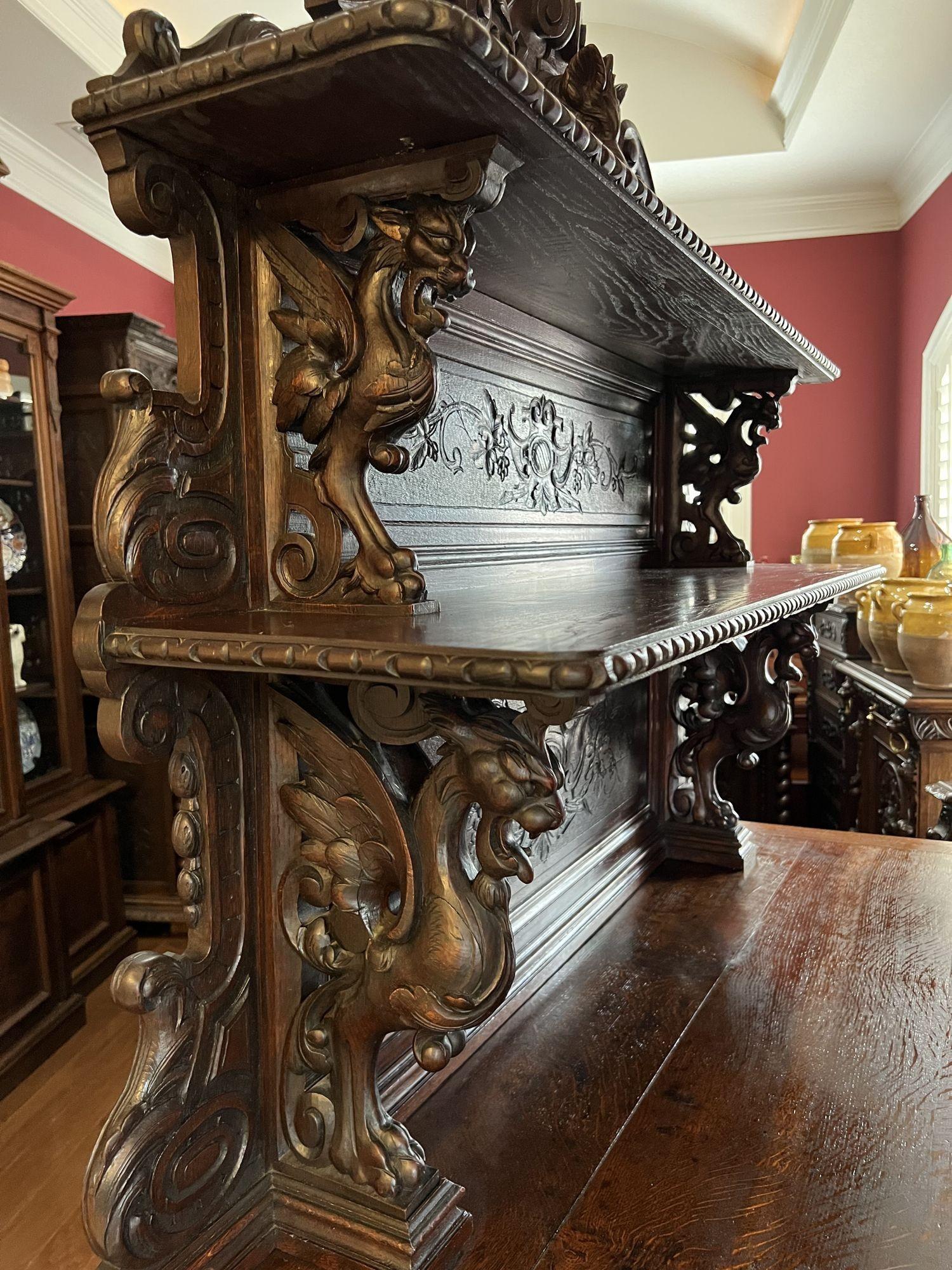 19th Century French Sideboard Server Buffet Hunt Cabinet Black Forest Oak Boar 4