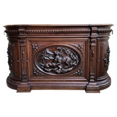 19th century French Sideboard Server Buffet Hunt Cabinet Black Forest Stag Hound