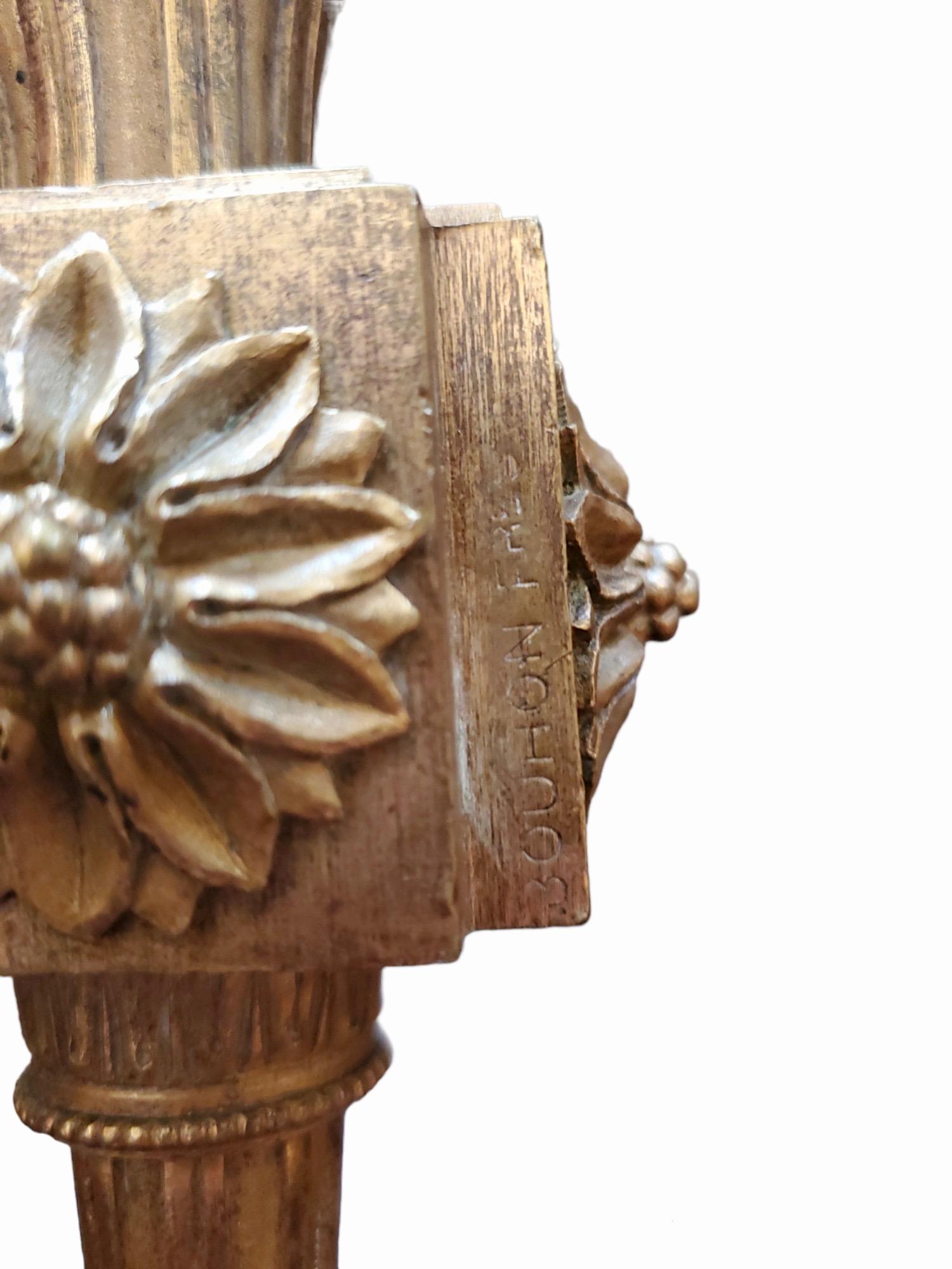 Hand-Carved 19th Century French Signed Andirons For Sale
