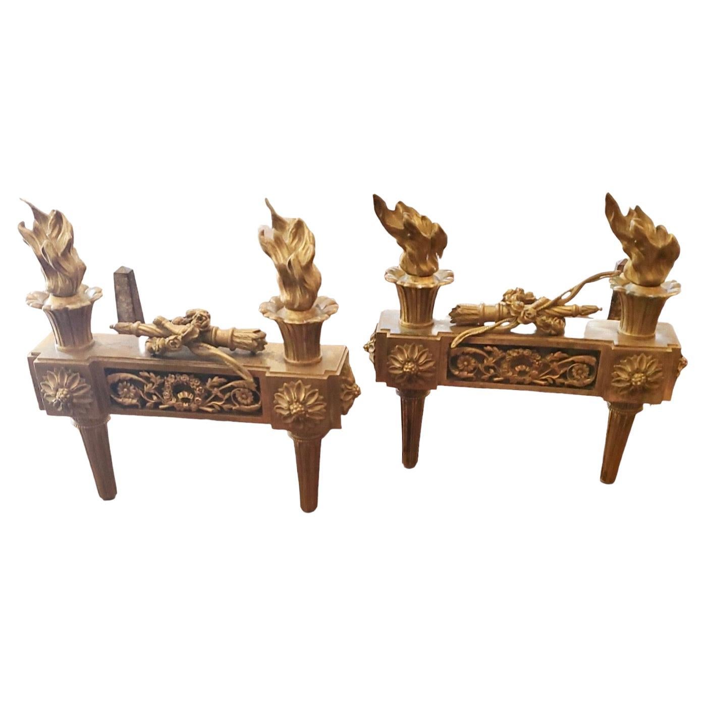 19th Century French Signed Andirons For Sale