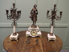19th Century French Signed Bronze Clock and Garniture.