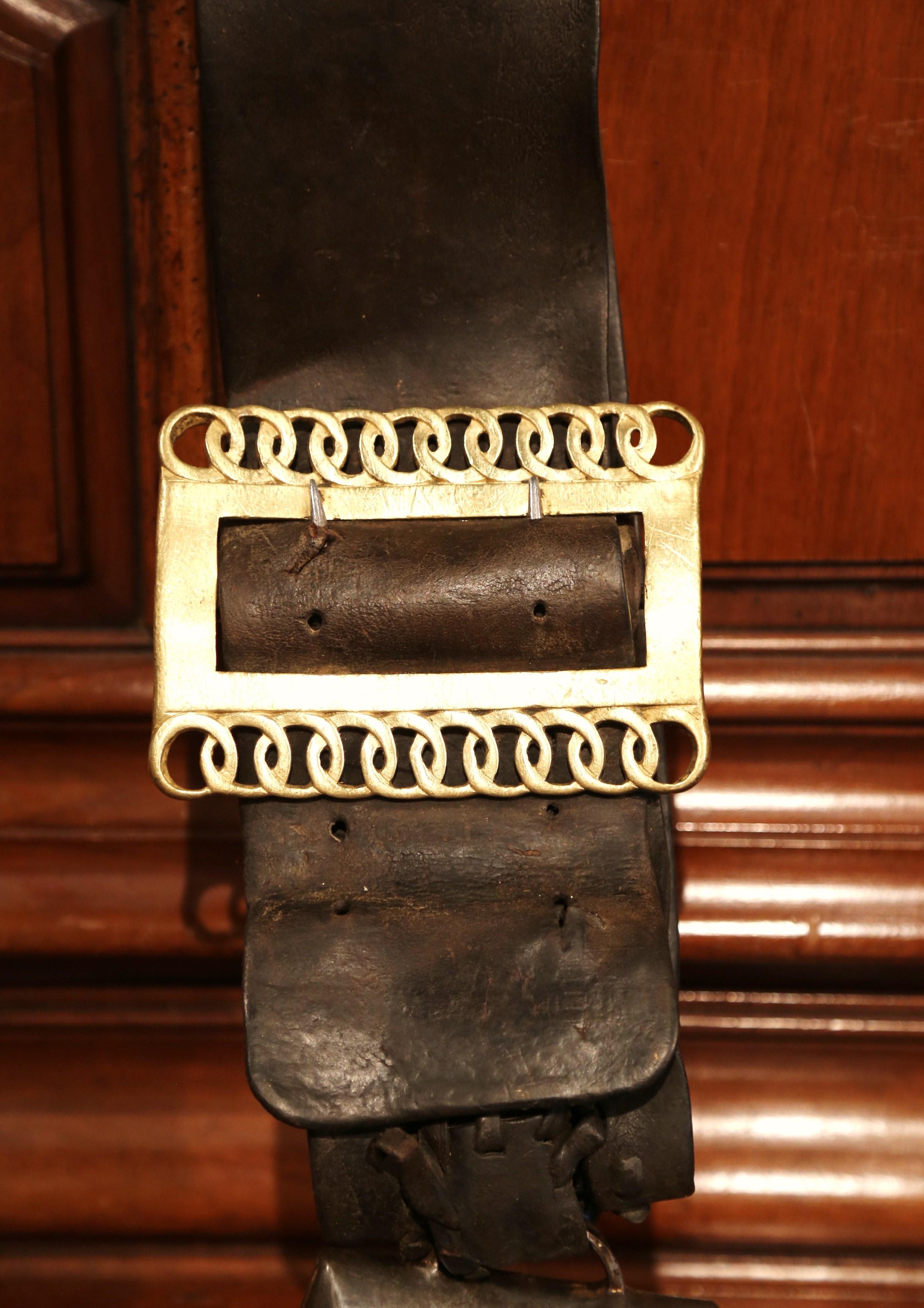 19th Century French Signed Cow Bell with Original Leather Collar & Bronze Buckle For Sale 4