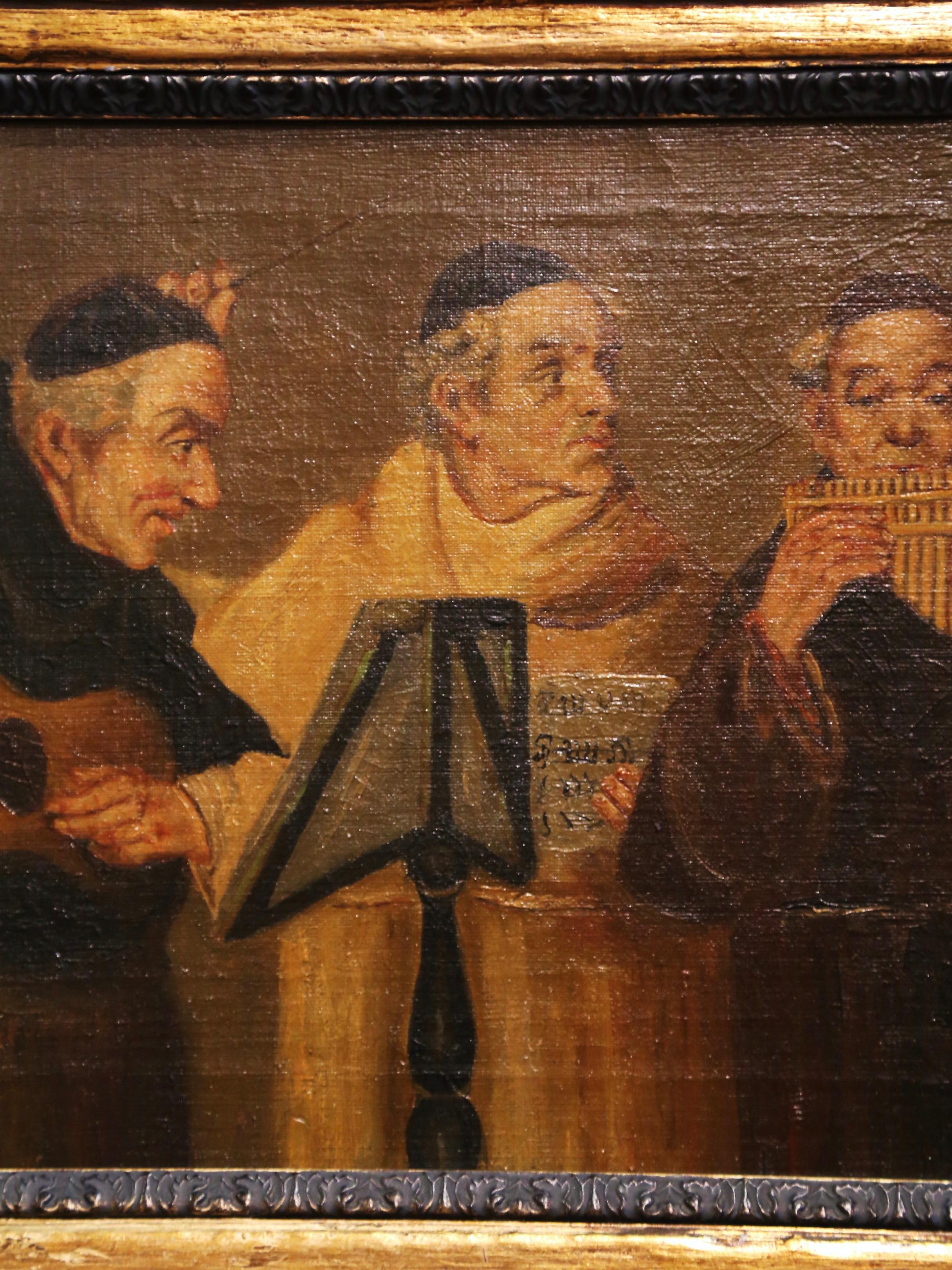19th Century French Signed Monks Oil on Canvas Painting in Gilt Frame 2
