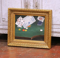 19th Century French Signed Still Life Painting of Playing Cards and Casino Table