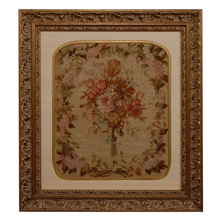 19th Century French Silk Aubusson Framed Tapestry 'Gold and Beige Tones'