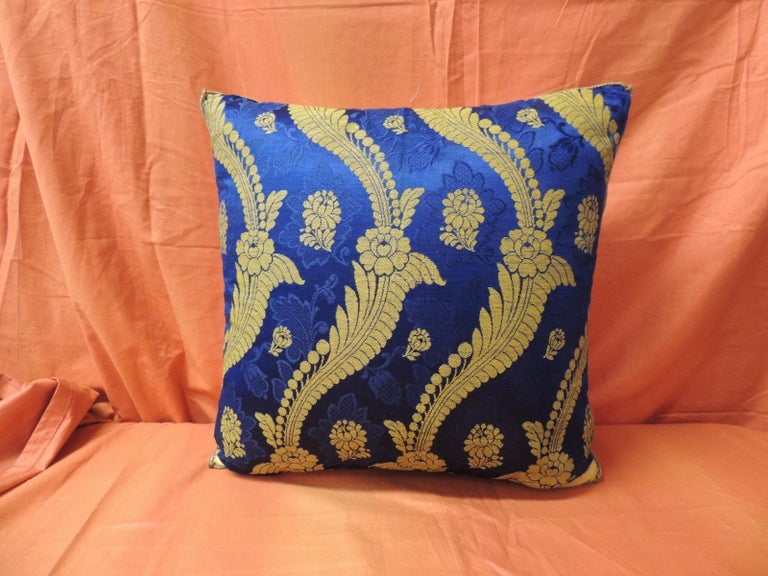 19th Century French Silk Brocade Royal Blue Square Decorative