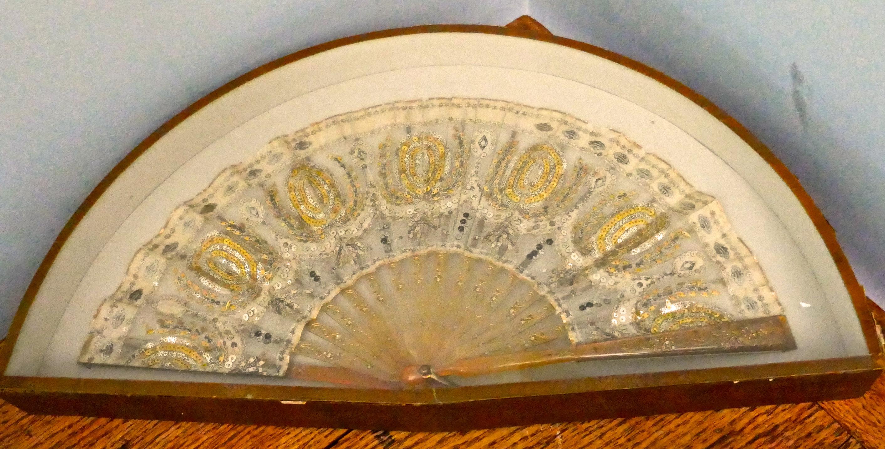 Women's 19th Century French Silk, Gold and Silver Formal Evening Fan