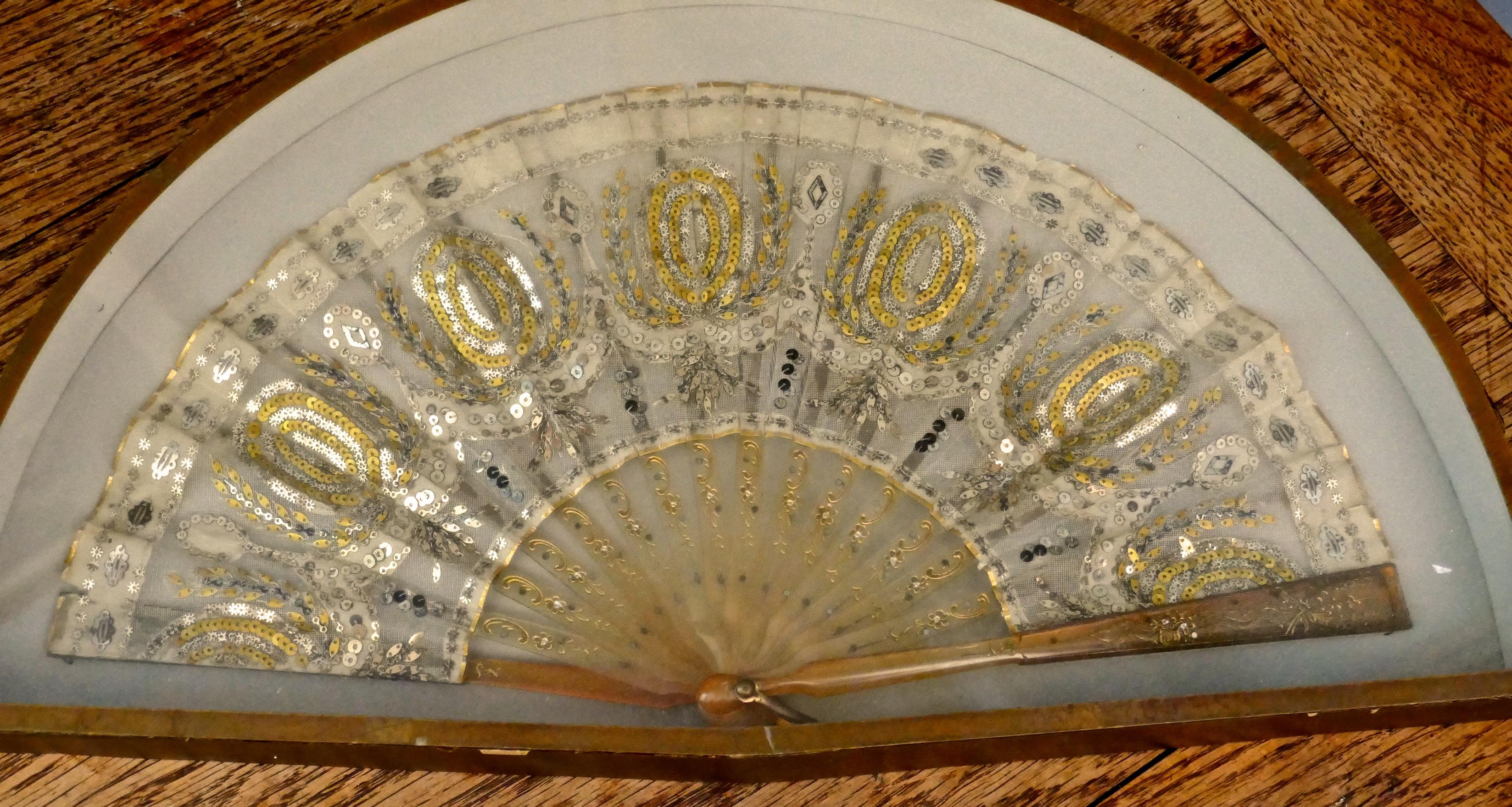 19th Century French Silk, Gold and Silver Formal Evening Fan 1