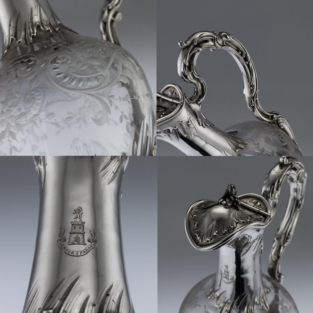19th Century French Silver and Glass Pair of Claret Jugs, circa 1890 6