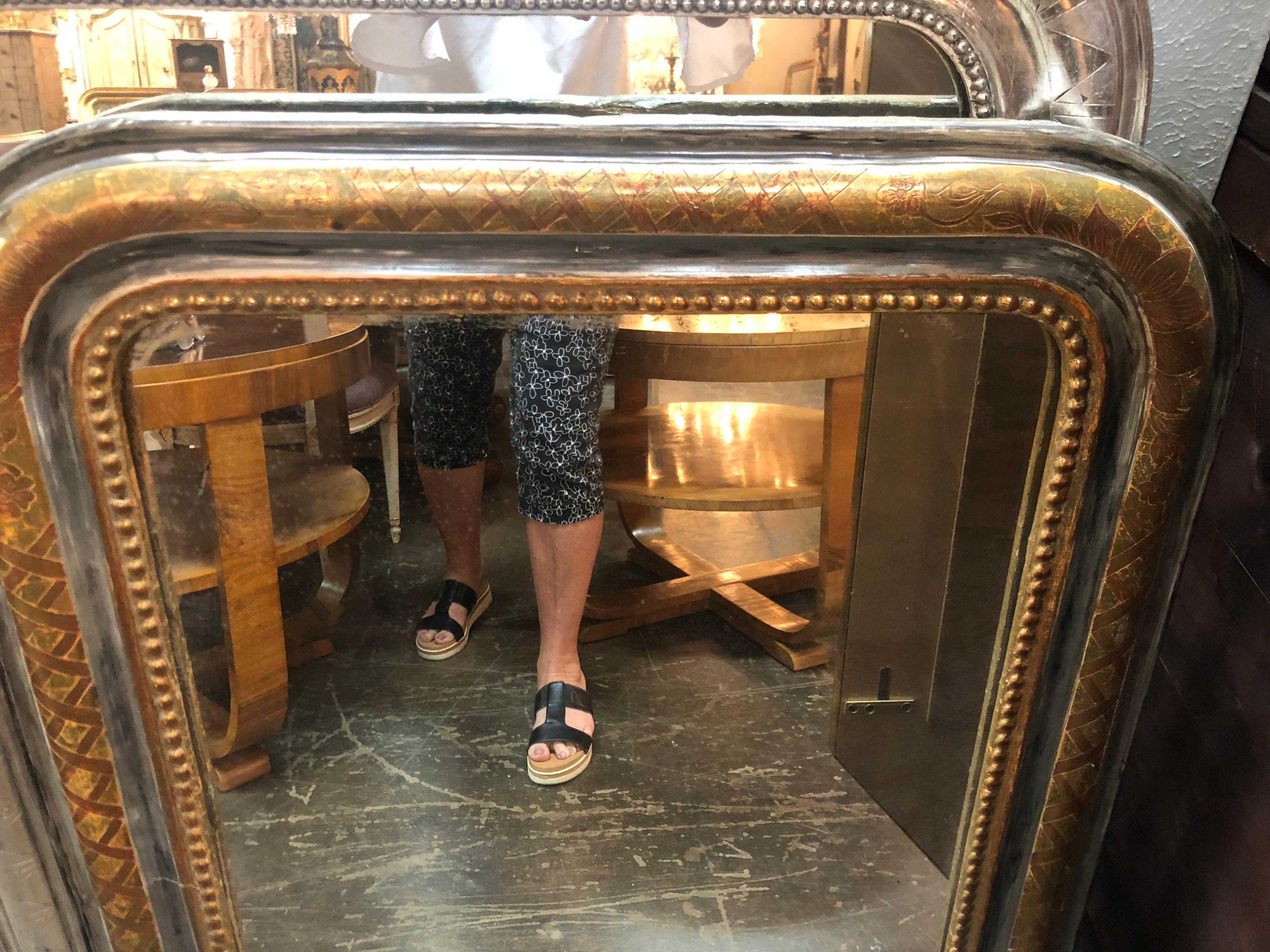 19th Century French Silver and Gold Louis Philippe Mirror In Good Condition In Dallas, TX