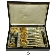 19th Century French Silver and Vermeil 15 Pieces Tea Set in Box