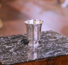 19th Century French Silver Baptism Timbale with Raised Cross, Minerva Marking