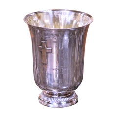 19th Century French Silver Baptism Timbale with Raised Cross, Minerva Marking