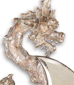 19th Century French Silver Gilt Carved Dragon Mirror