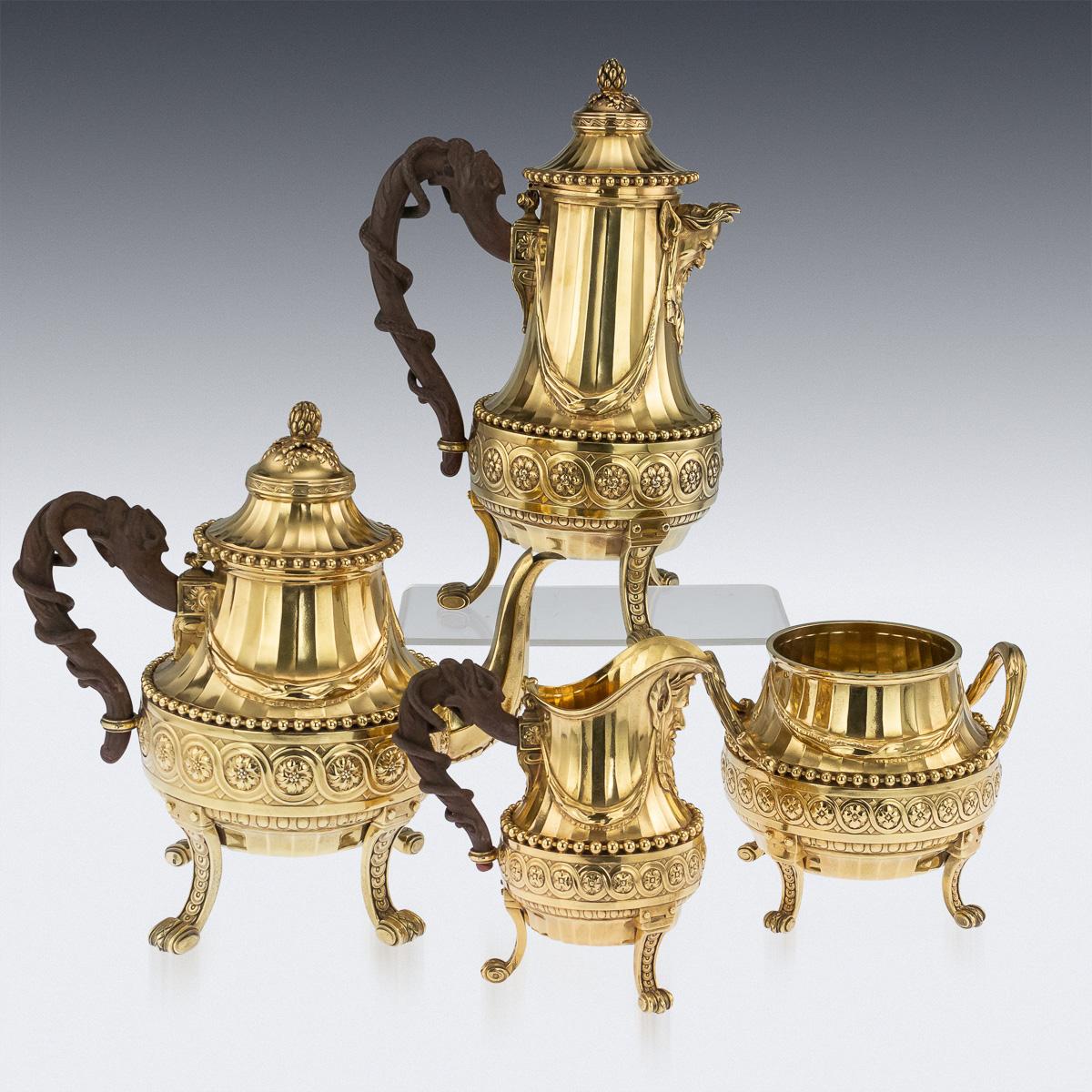 Louis XVI 19th Century French Silver-Gilt Four Piece Tea Set, Cardeilhac, Paris circa 1870