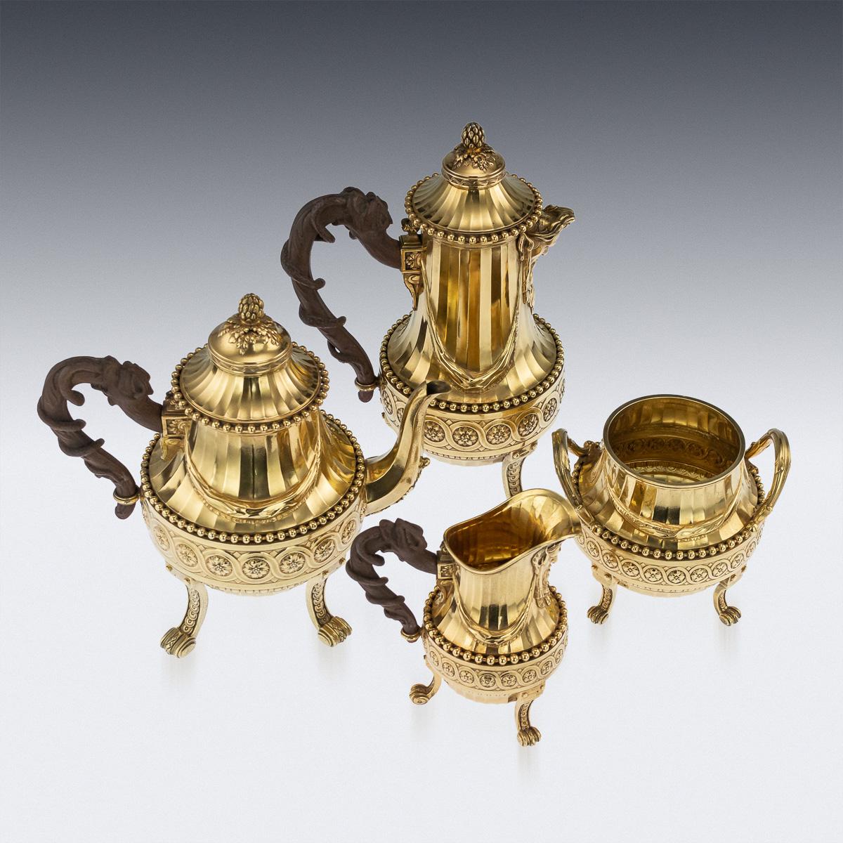 19th Century French Silver-Gilt Four Piece Tea Set, Cardeilhac, Paris circa 1870 In Good Condition In Royal Tunbridge Wells, Kent