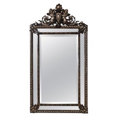 Antique 19th Century French Silver Leaf Cushion Mirror with Cherubs