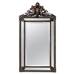 19th Century French Silver Leaf Cushion Mirror with Cherubs