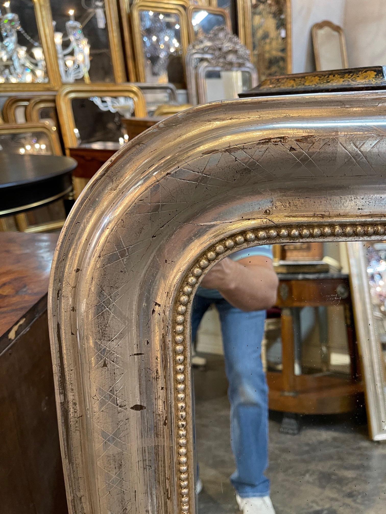 19th Century French Silver Leaf Louis Philippe Mirror In Good Condition In Dallas, TX