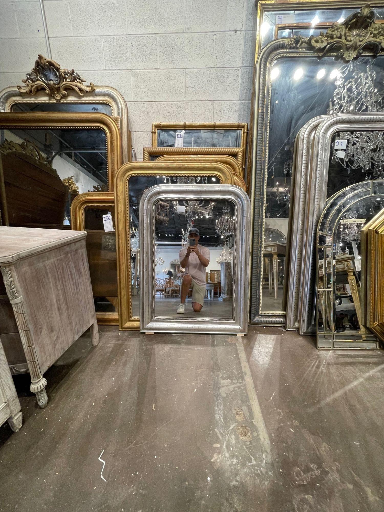 19th Century French Silver Leaf Louis Philippe Mirror with Greek Key Pattern In Good Condition In Dallas, TX