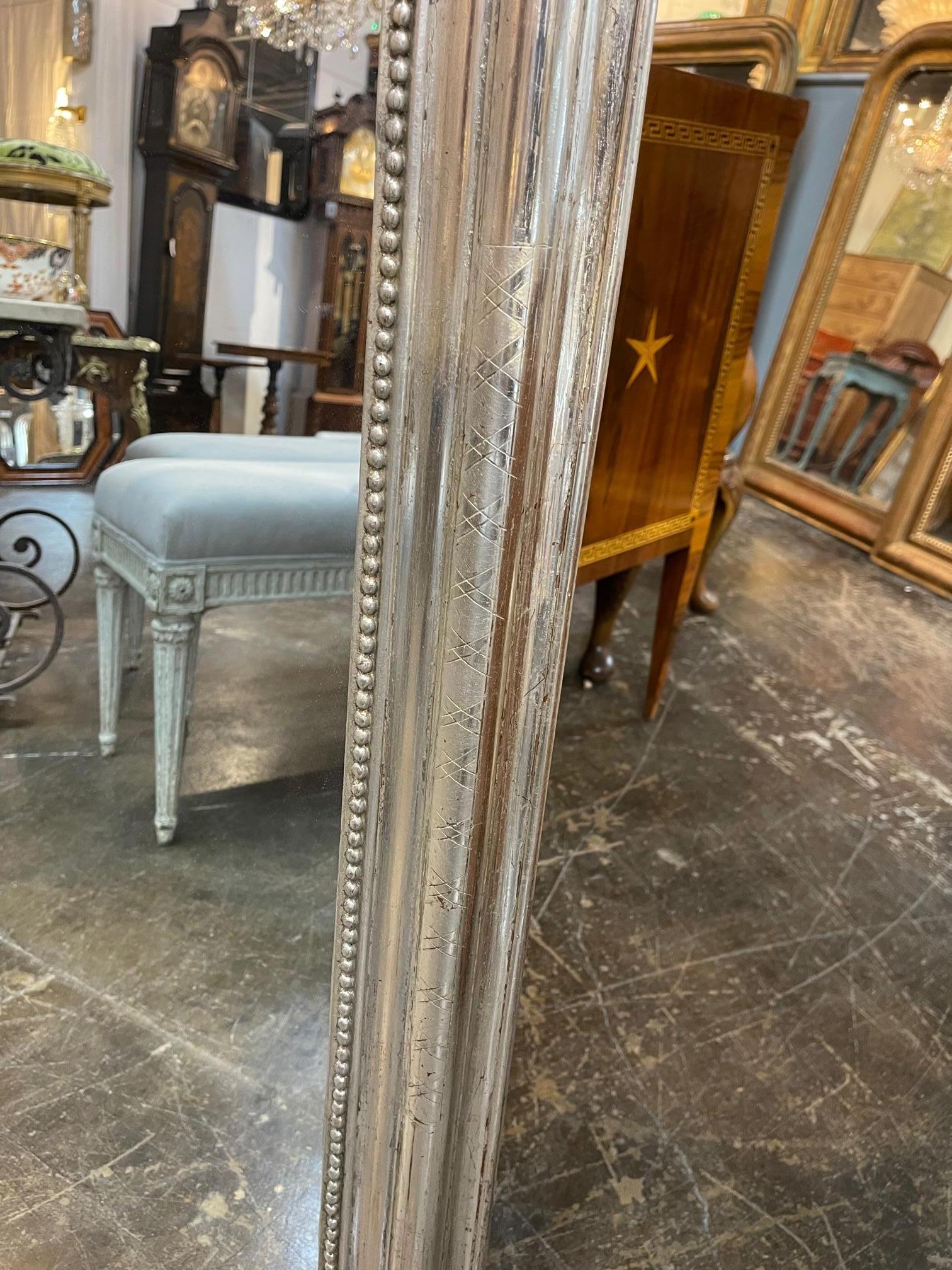 19th Century French Silver Leaf Louis Philippe Mirror with X Pattern In Good Condition In Dallas, TX