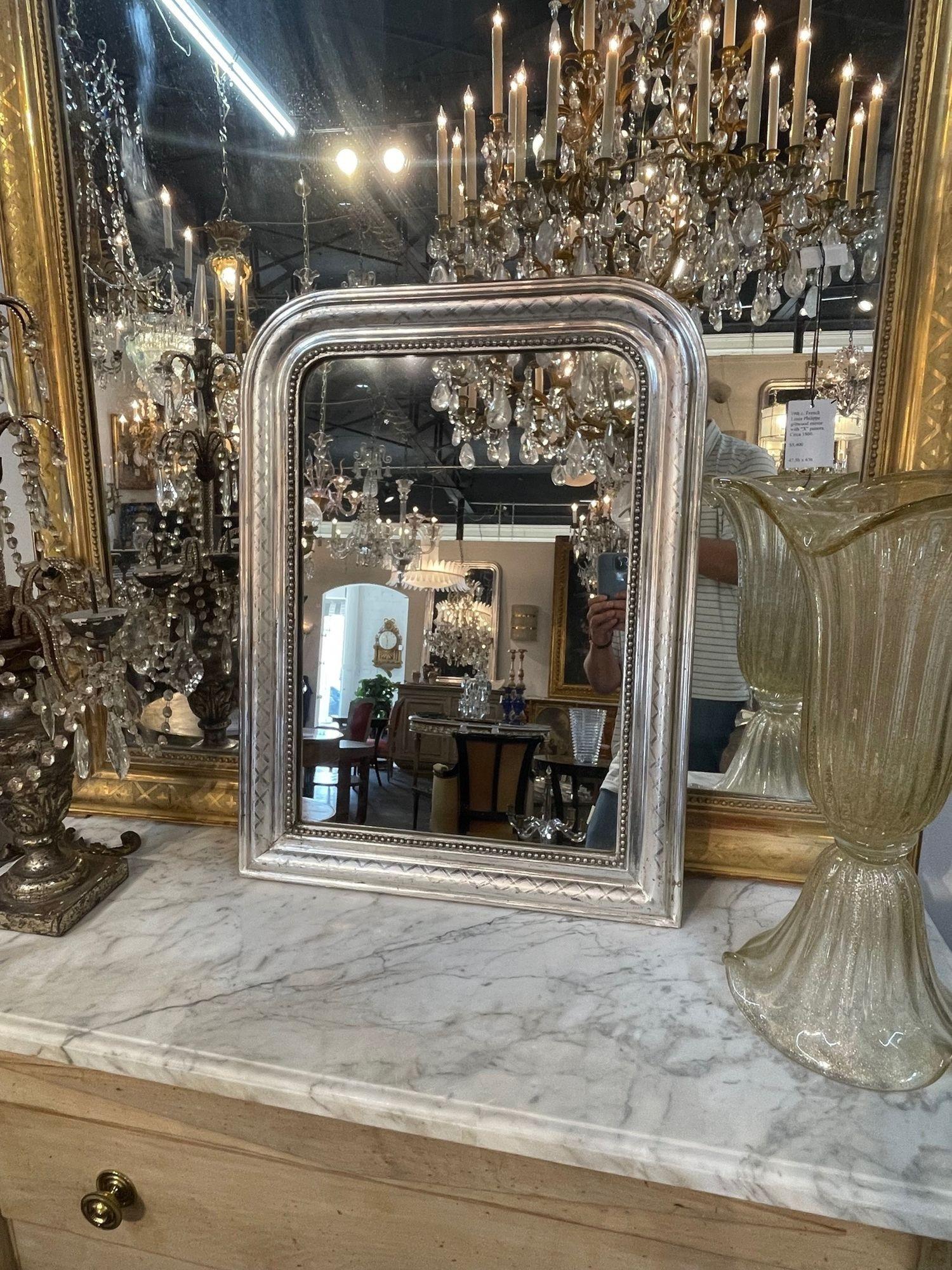 19th Century, French, Silver Leaf Louis Philippe Mirror with X Pattern 3