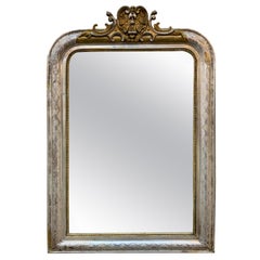 19th Century French Silver Leaf Louis Phillipe Mirror with Carved Crest
