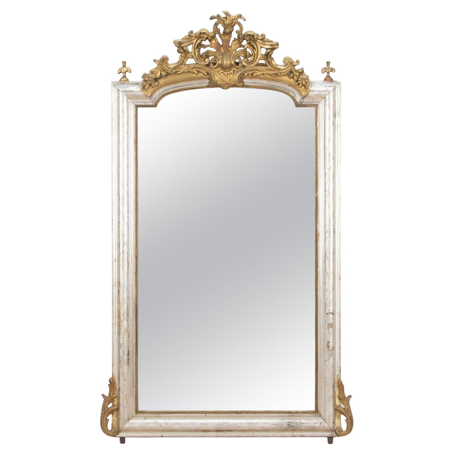 Miroir à feuilles d'argent français du 19e siècle