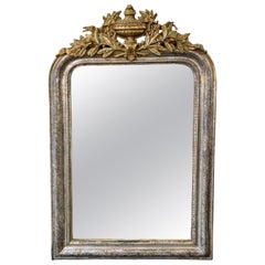 19th Century French Silver Louis Philippe Mirror with Gold Crest
