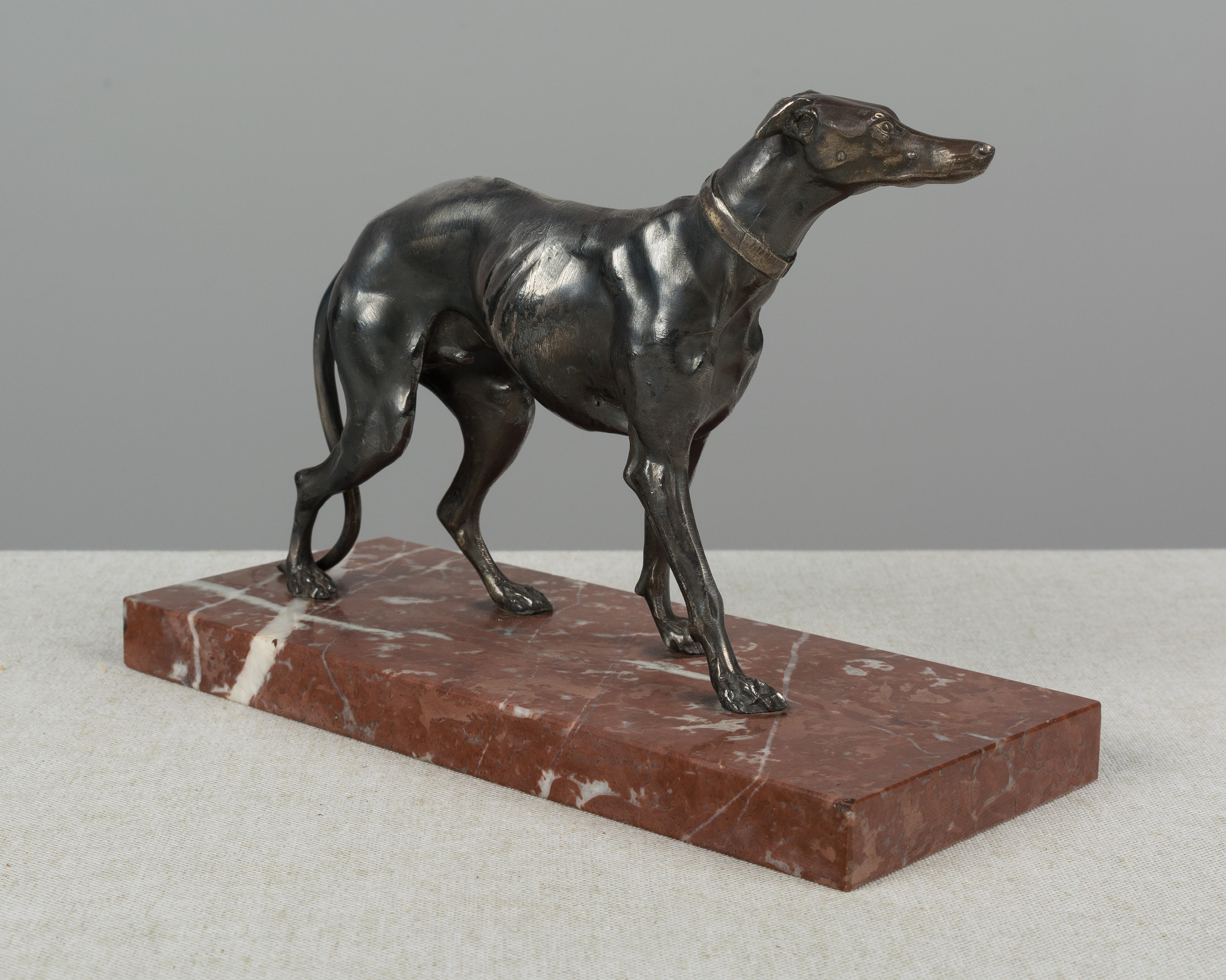 Marble French Silver Patinated Bronze Greyhound